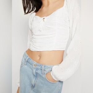 Hollister cropped White Ruched babydoll style top size S
